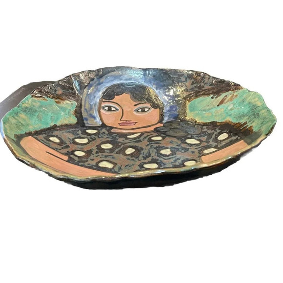 Ingrid Bjerstedt Rogers Pottery Large Bowl Women Lady Handpainted Center Piece - Picture 2 of 7